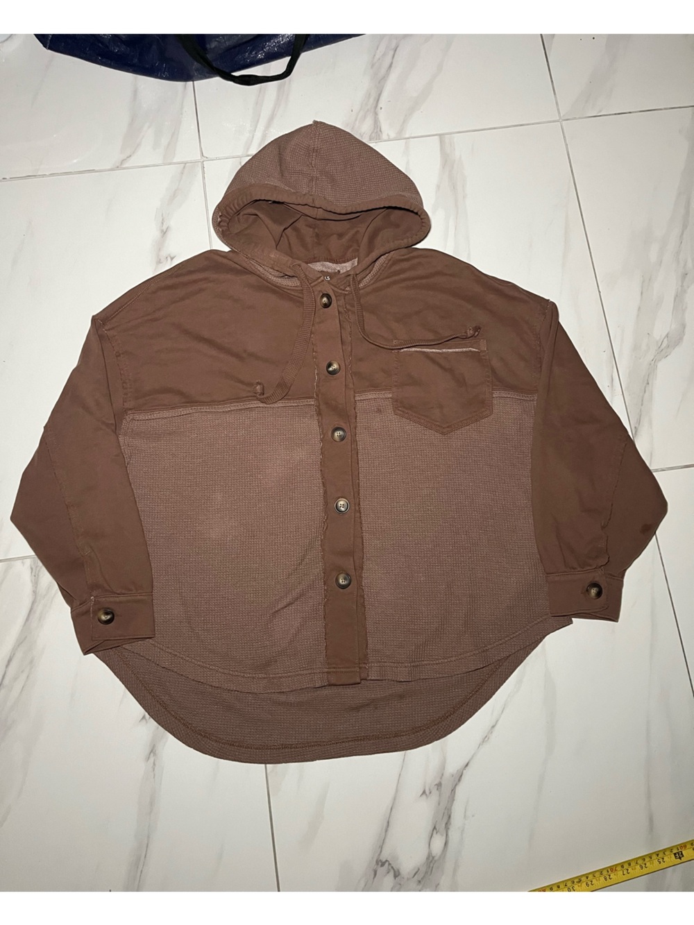 American Eagle Outfitters Women’s Brown Hooded Button-Up Shirt Jacket